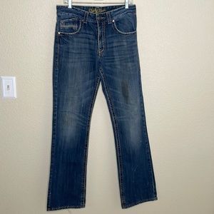 Rock 47 made by Wrangler jeans, distressed.